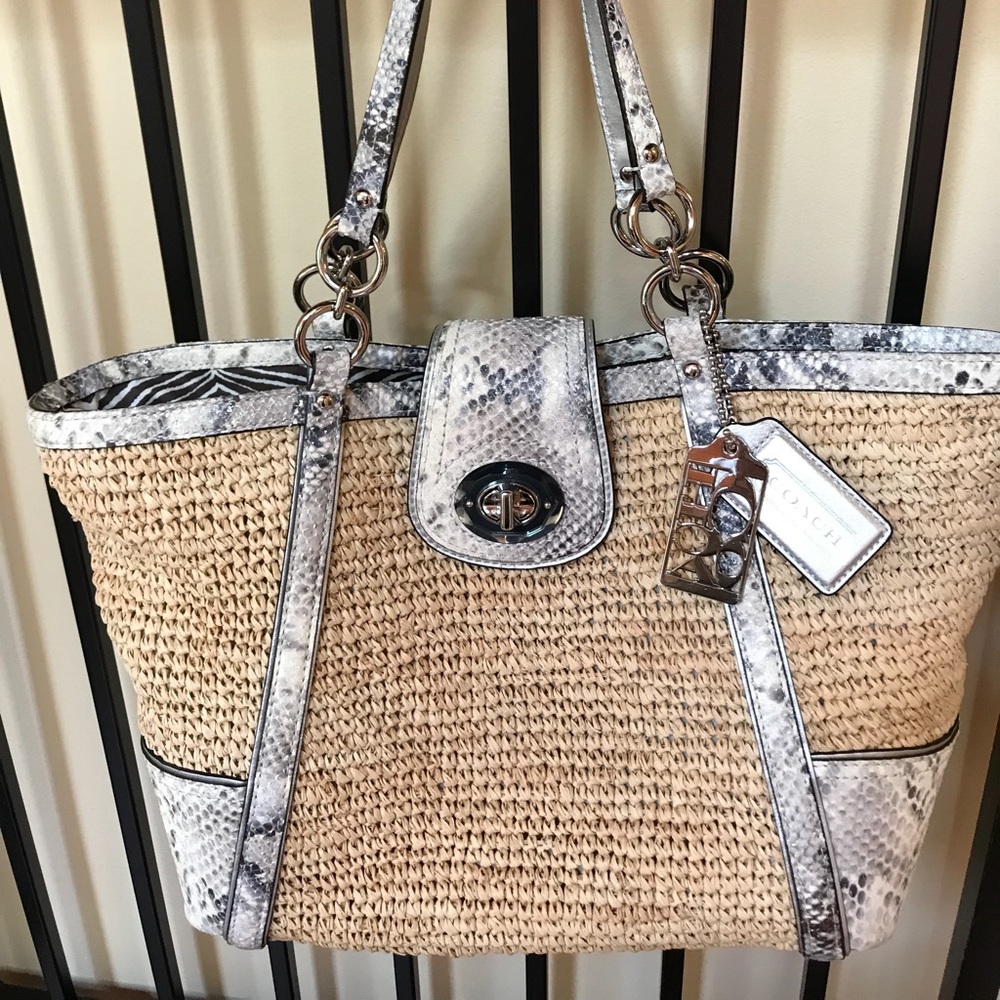 COACH ‘ALEXANDRA’ Chain Straw Tote Bag